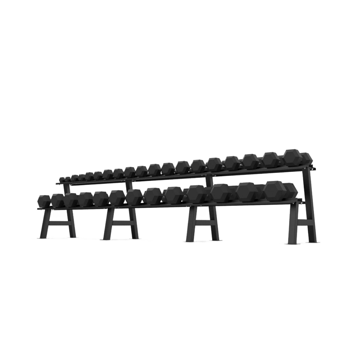 2 Tier Hex Dumbbell Rack with 2.5 - 40kg Hex Dumbbell Set | BLK BOX