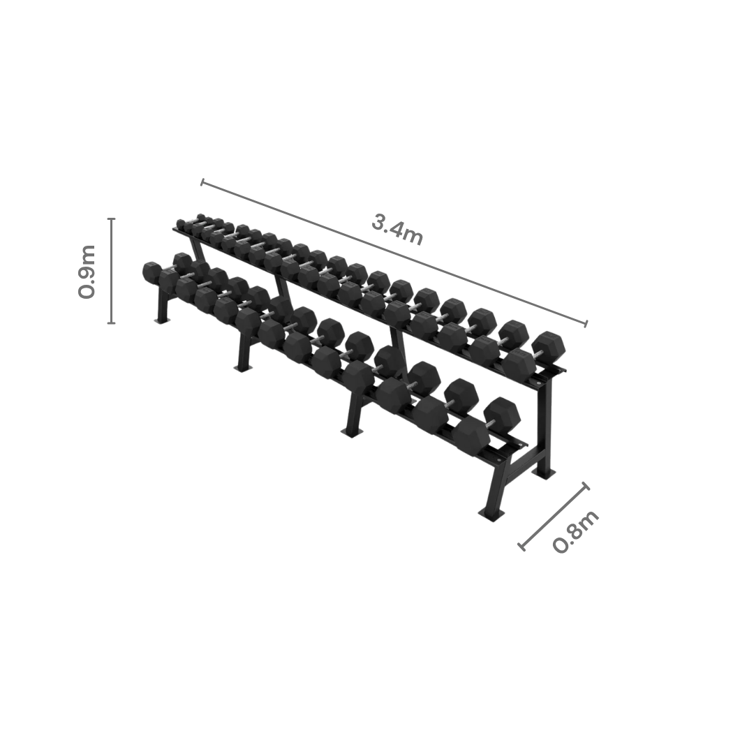 2 Tier Hex Dumbbell Rack with 2.5 - 40kg Hex Dumbbell Set - BLK BOX