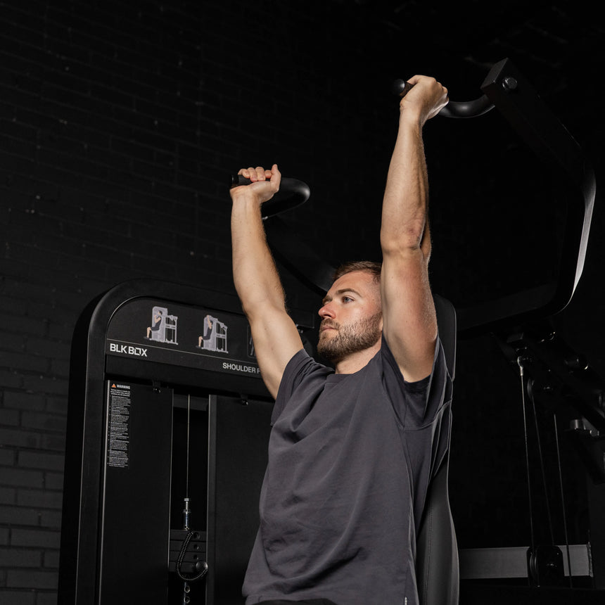 BLK BOX Pin Loaded Shoulder Press Front Lower in use