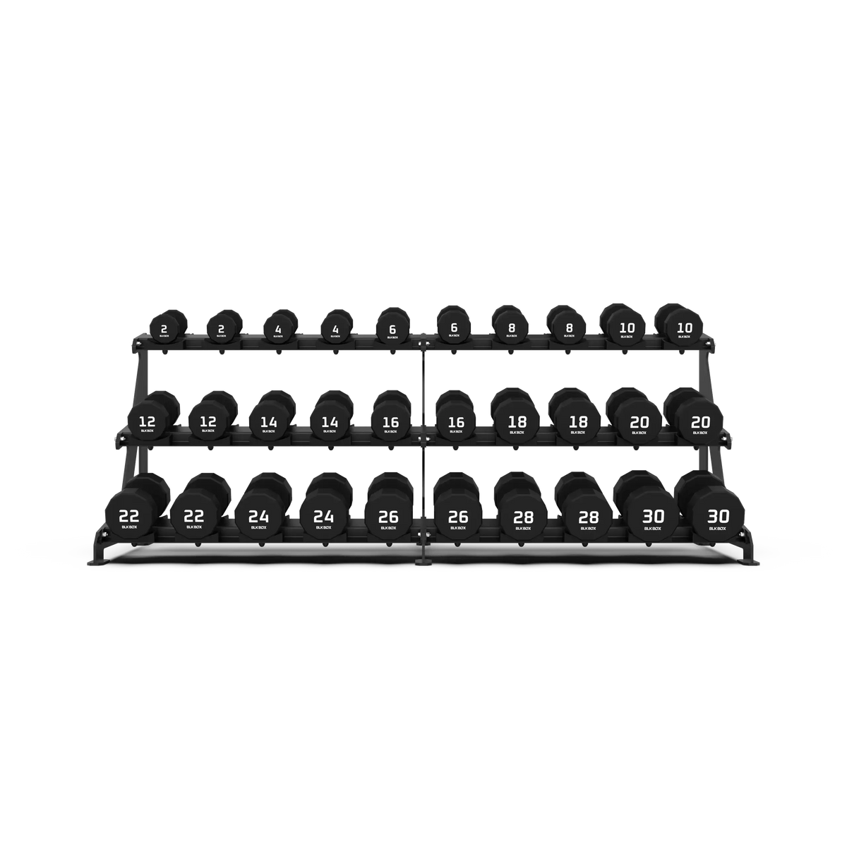 BLK BOX Premium 3 Tier Dumbbell Rack front view 30kg