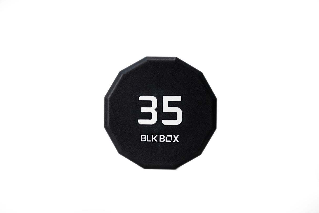 BLK BOX 12 Sided Fixed Barbell – weight markings