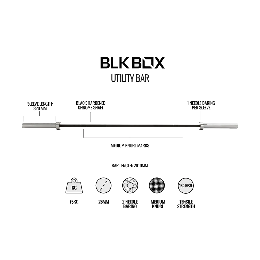 Utility Bar - 15kg Olympic Barbell-Barbells-BLK BOX