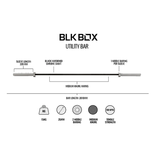 Utility Bar - 15kg Olympic Barbell-Barbells-BLK BOX