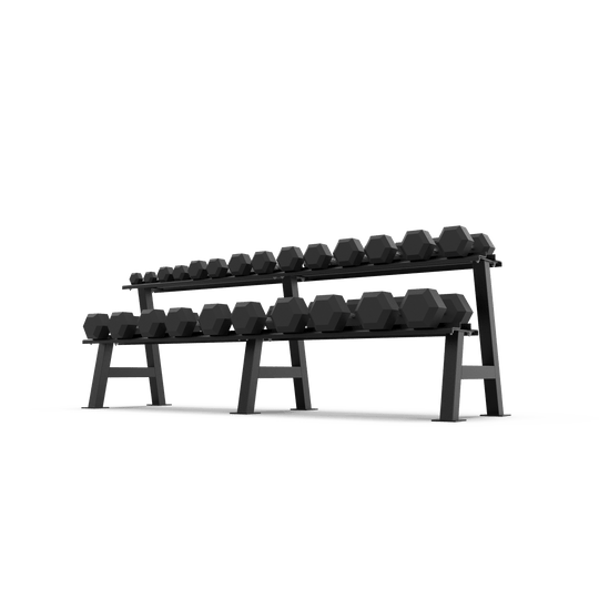 2 Tier Hex Dumbbell Rack with 2.5 - 30kg Hex Dumbbell Set - BLK BOX