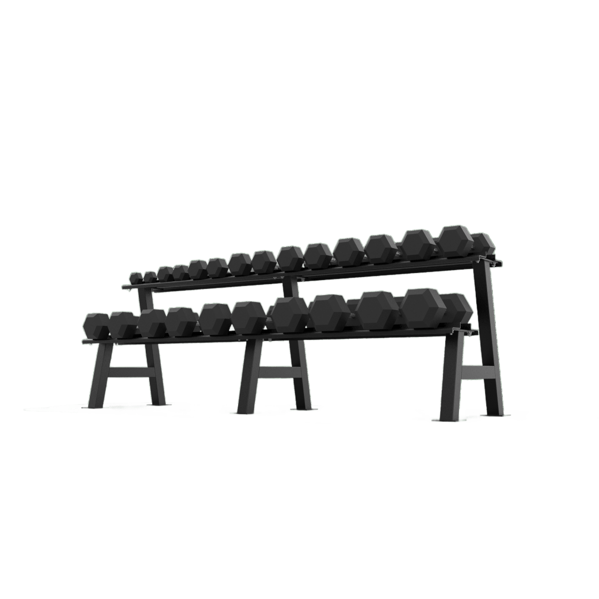 2 Tier Hex Dumbbell Rack with 2.5 - 30kg Hex Dumbbell Set | BLK BOX