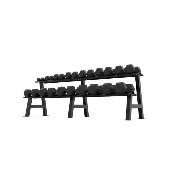 2 Tier Hex Dumbbell Rack with 2.5 - 30kg Hex Dumbbell Set | BLK BOX