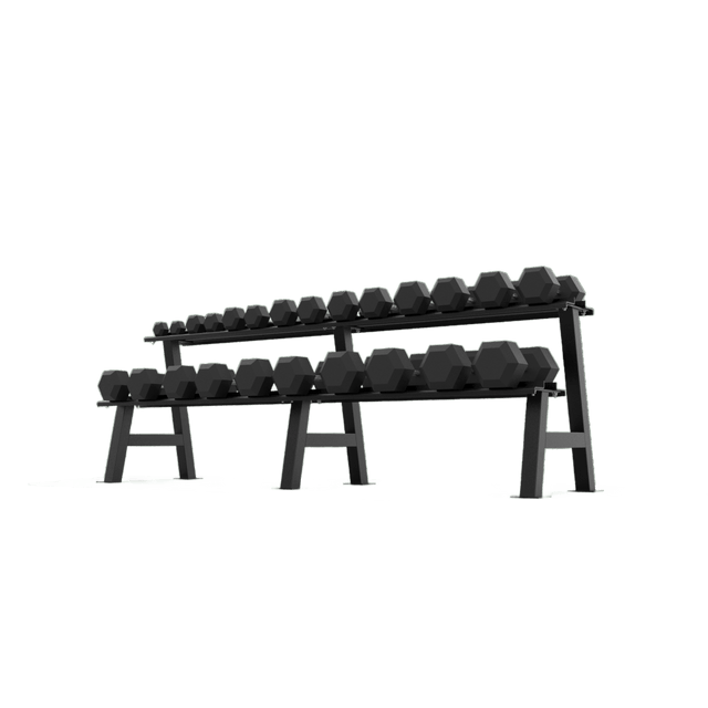 2 Tier Hex Dumbbell Rack with 2.5 - 30kg Hex Dumbbell Set | BLK BOX