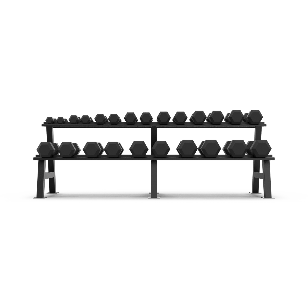 2 Tier Hex Dumbbell Rack with 2.5 - 30kg Hex Dumbbell Set - BLK BOX