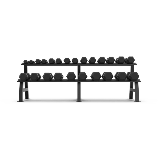 2 Tier Hex Dumbbell Rack with 2.5 - 30kg Hex Dumbbell Set - BLK BOX