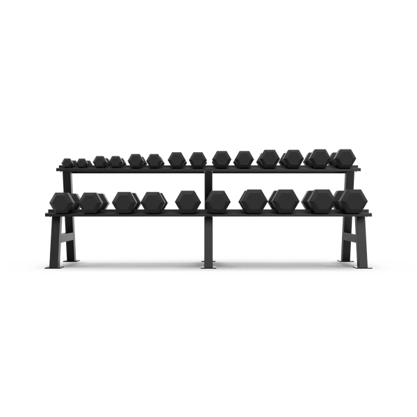 2 Tier Hex Dumbbell Rack with 2.5 - 30kg Hex Dumbbell Set - BLK BOX