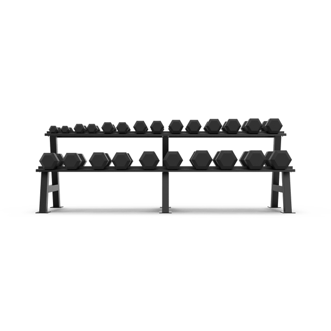 2 Tier Hex Dumbbell Rack with 2.5 - 30kg Hex Dumbbell Set - BLK BOX