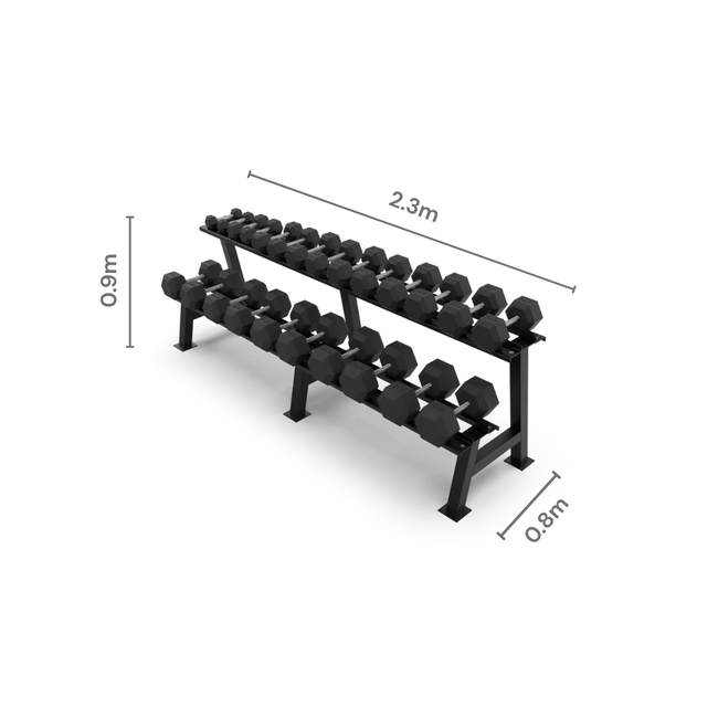 2 Tier Hex Dumbbell Rack with 2.5 - 30kg Hex Dumbbell Set - BLK BOX