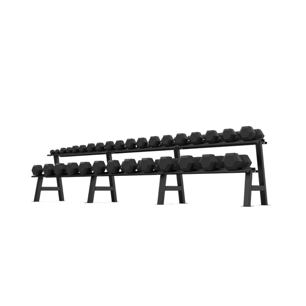 2 Tier Hex Dumbbell Rack with 2.5 - 40kg Hex Dumbbell Set | BLK BOX