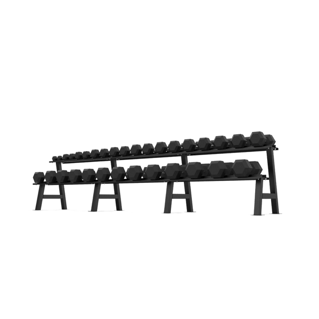 2 Tier Hex Dumbbell Rack with 2.5 - 40kg Hex Dumbbell Set | BLK BOX