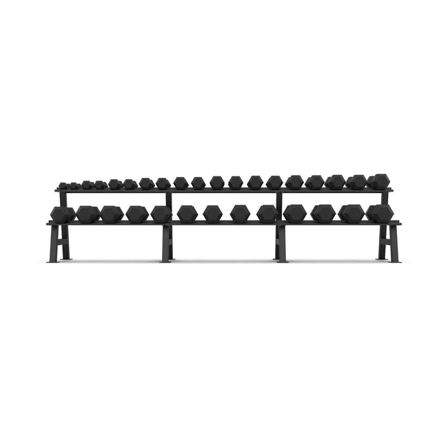 2 Tier Hex Dumbbell Rack with 2.5 - 40kg Hex Dumbbell Set - BLK BOX