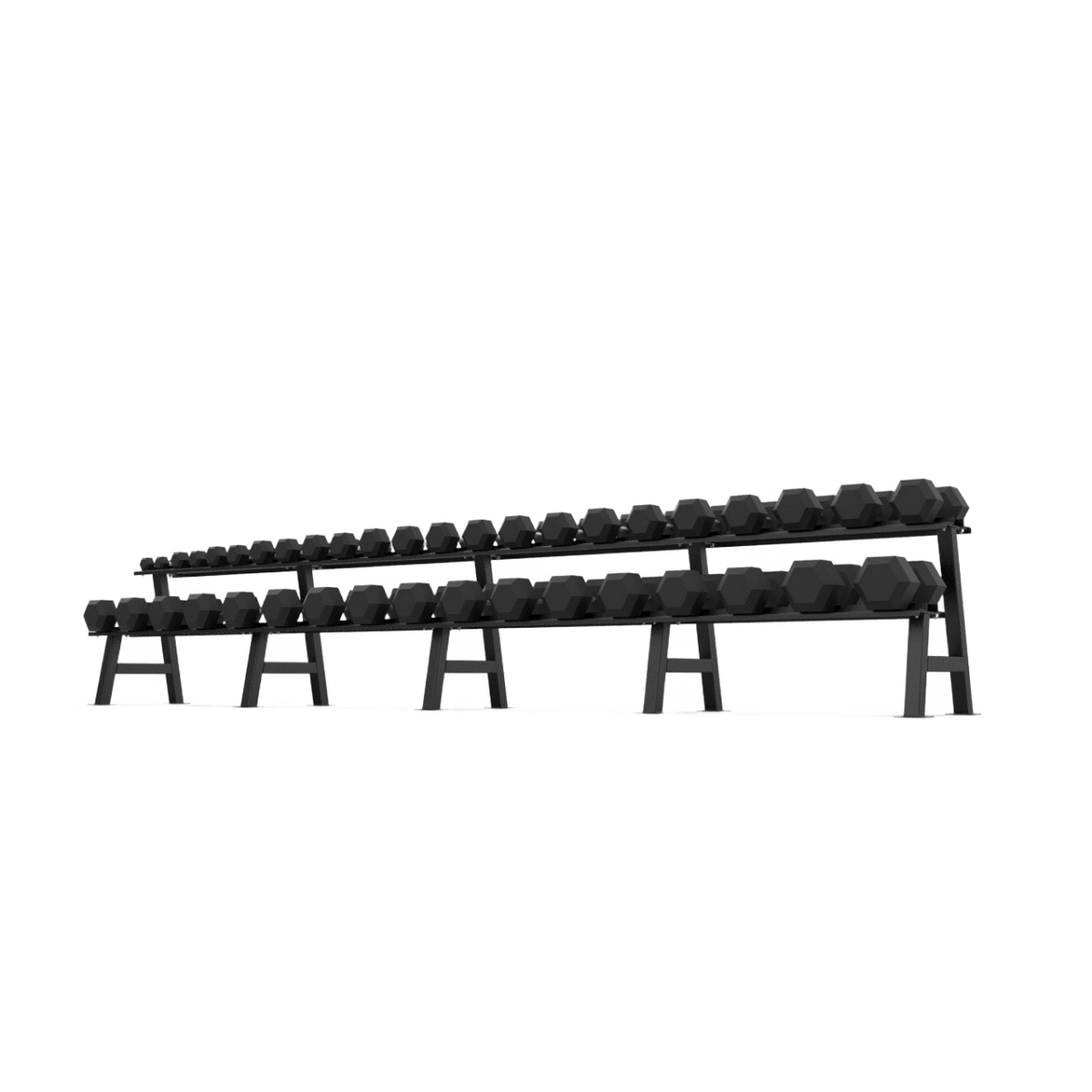 2 Tier Hex Dumbbell Rack with 2.5 - 50kg Hex Dumbbell Set | BLK BOX