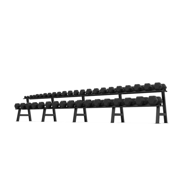 2 Tier Hex Dumbbell Rack with 2.5 - 50kg Hex Dumbbell Set | BLK BOX