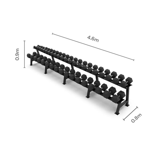 2 Tier Hex Dumbbell Rack with 2.5 - 50kg Hex Dumbbell Set - BLK BOX
