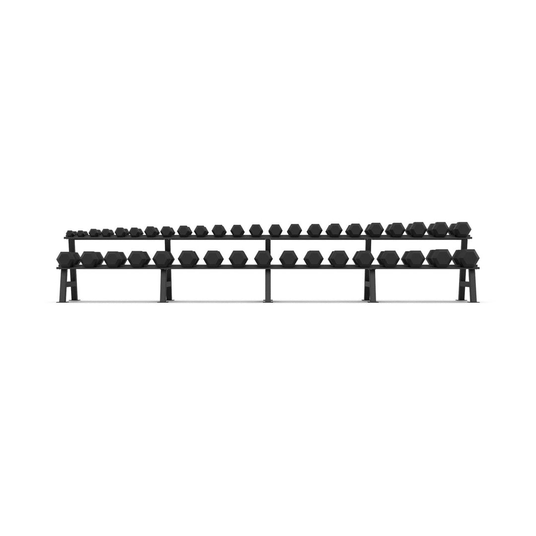 2 Tier Hex Dumbbell Rack with 2.5 - 50kg Hex Dumbbell Set - BLK BOX