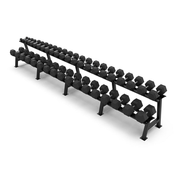 2 Tier Hex Dumbbell Rack with 2.5 - 50kg Hex Dumbbell Set - BLK BOX