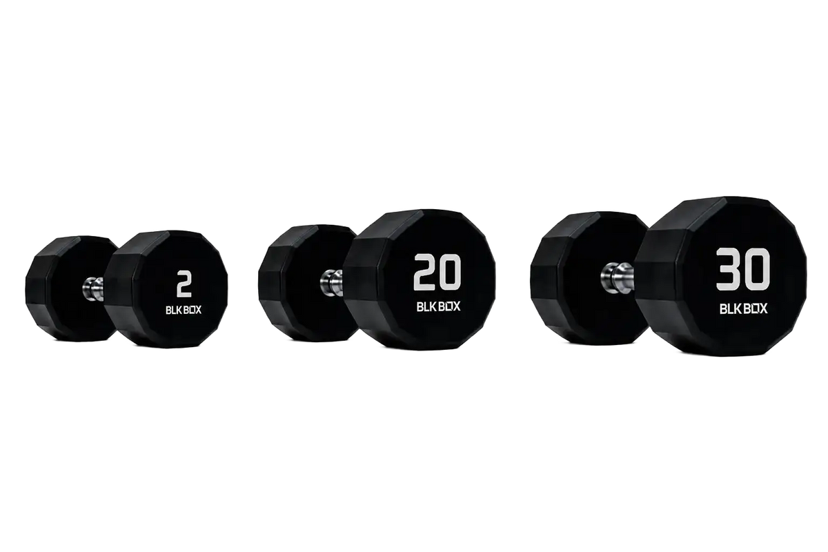 BLK BOX 12 Sided Urethane Dumbbell Set - (2-30kg) (15 pairs)