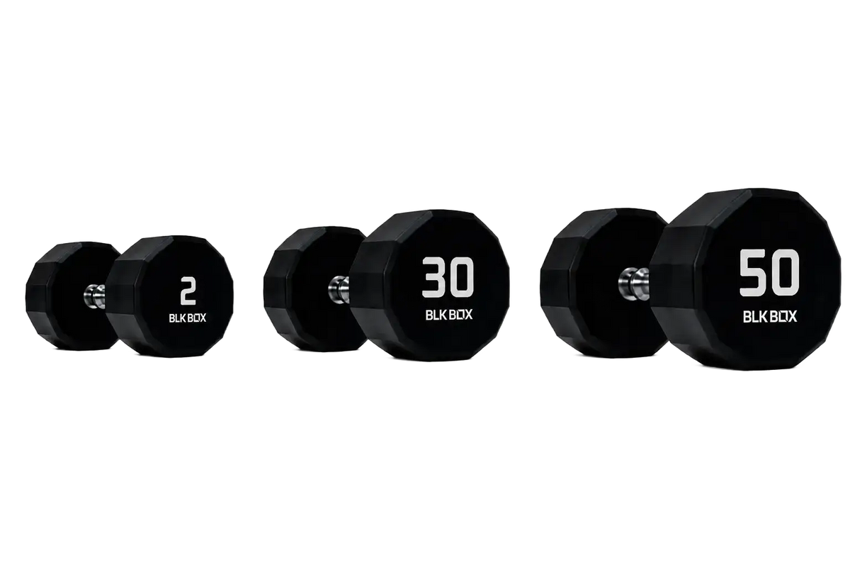 BLK BOX 12 Sided Urethane Dumbbell Set - (2-50kg) (25 pairs)