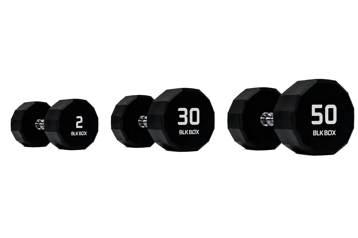 BLK BOX 12 Sided Urethane Dumbbell Set - (2-50kg) (25 pairs)