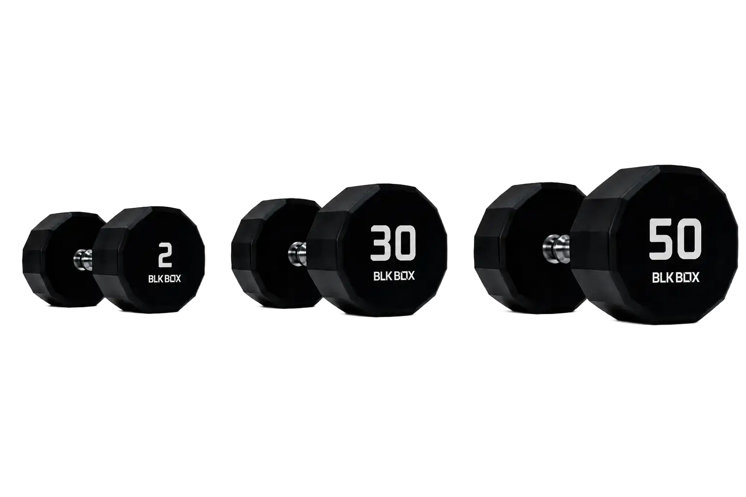 BLK BOX 12 Sided Urethane Dumbbell Set - (2-50kg) (25 pairs)