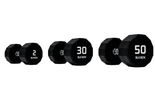 BLK BOX 12 Sided Urethane Dumbbell Set - (2-50kg) (25 pairs)
