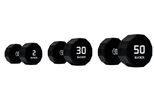 BLK BOX 12 Sided Urethane Dumbbell Set - (2-50kg) (25 pairs)