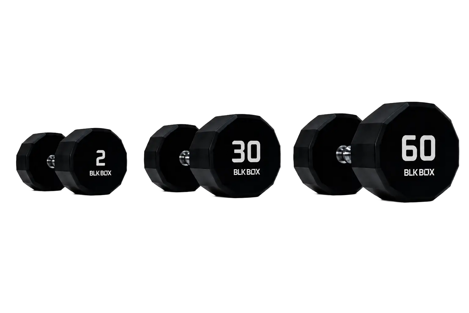 BLK BOX 12 Sided Urethane Dumbbell Set - (2-60kg) (30 pairs)