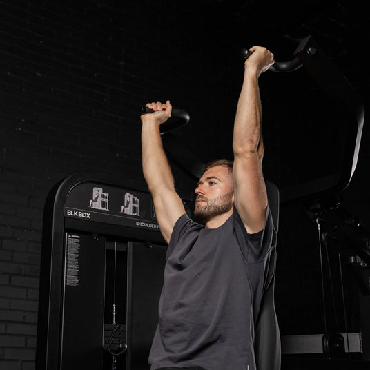 BLK BOX Pin Loaded Shoulder Press Front Lower in use