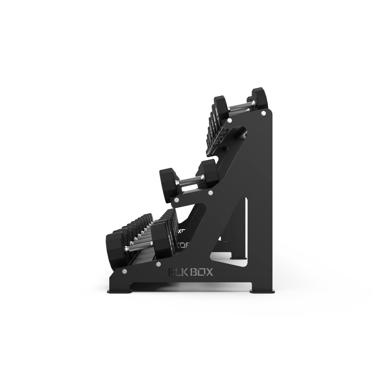 BLK BOX Premium 3 Tier Dumbbell Rack side view