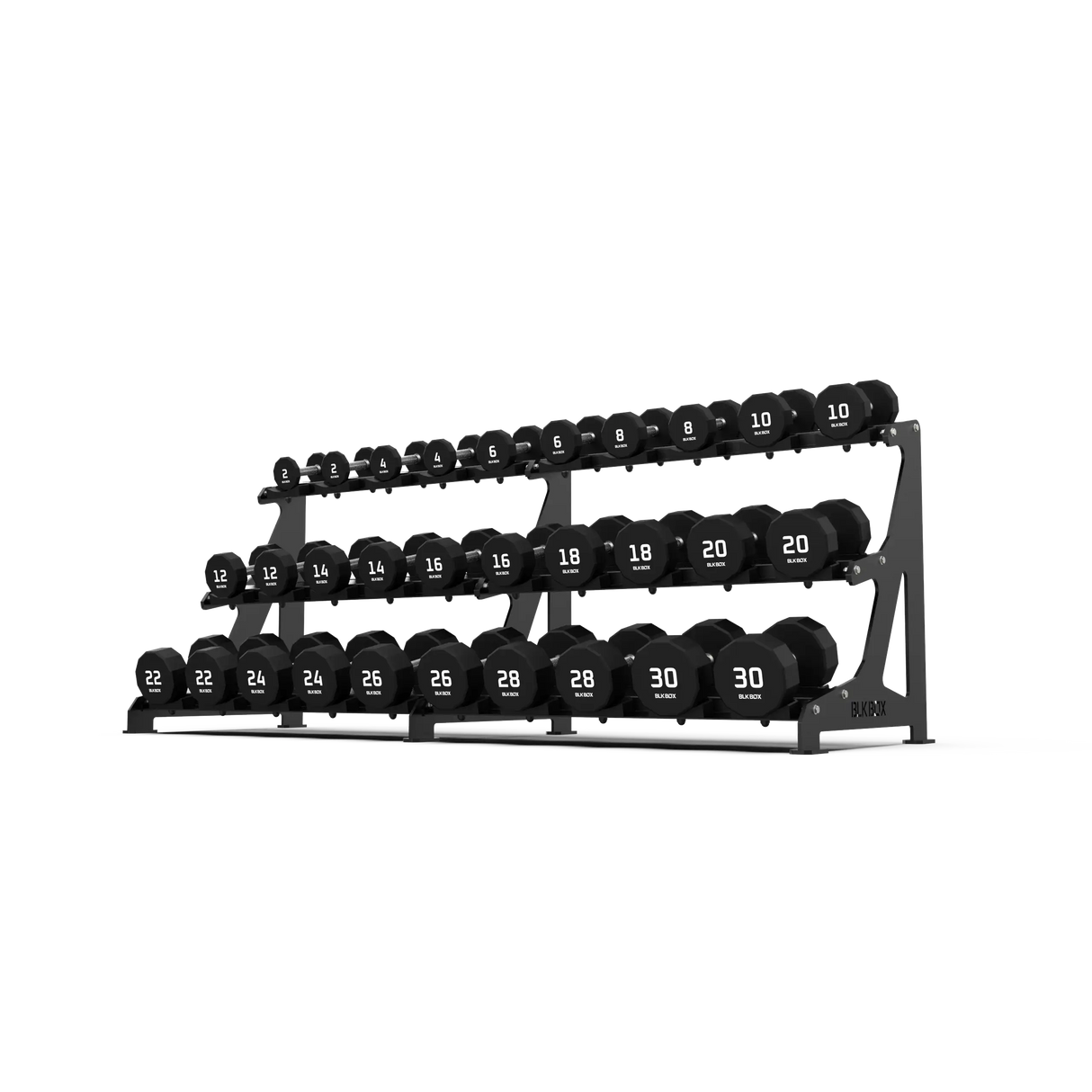 BLK BOX Premium 3 Tier Dumbbell Rack low angle