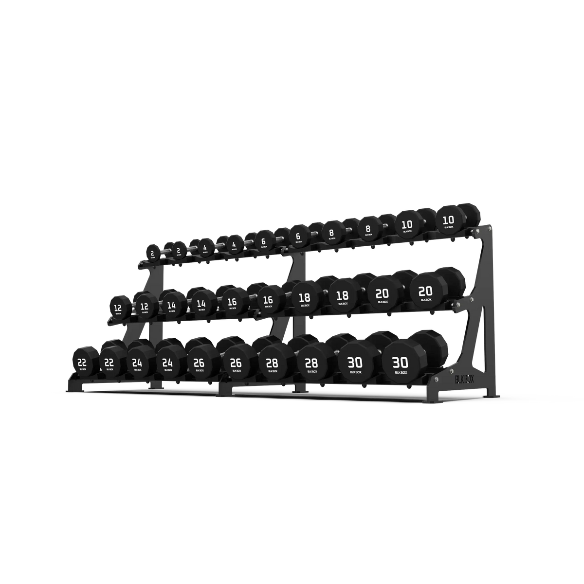 BLK BOX Premium 3 Tier Dumbbell Rack low angle