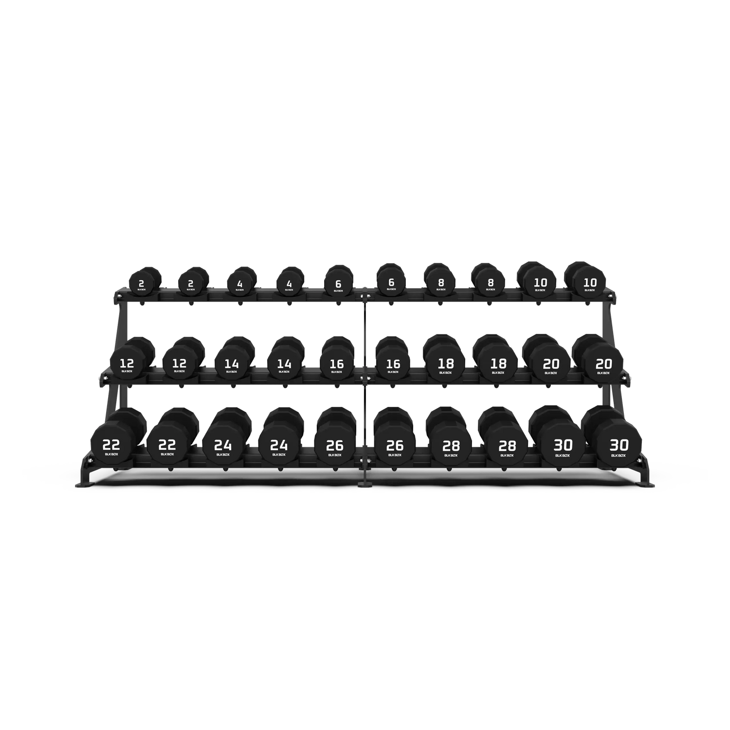 BLK BOX Premium 3 Tier Dumbbell Rack front view 30kg