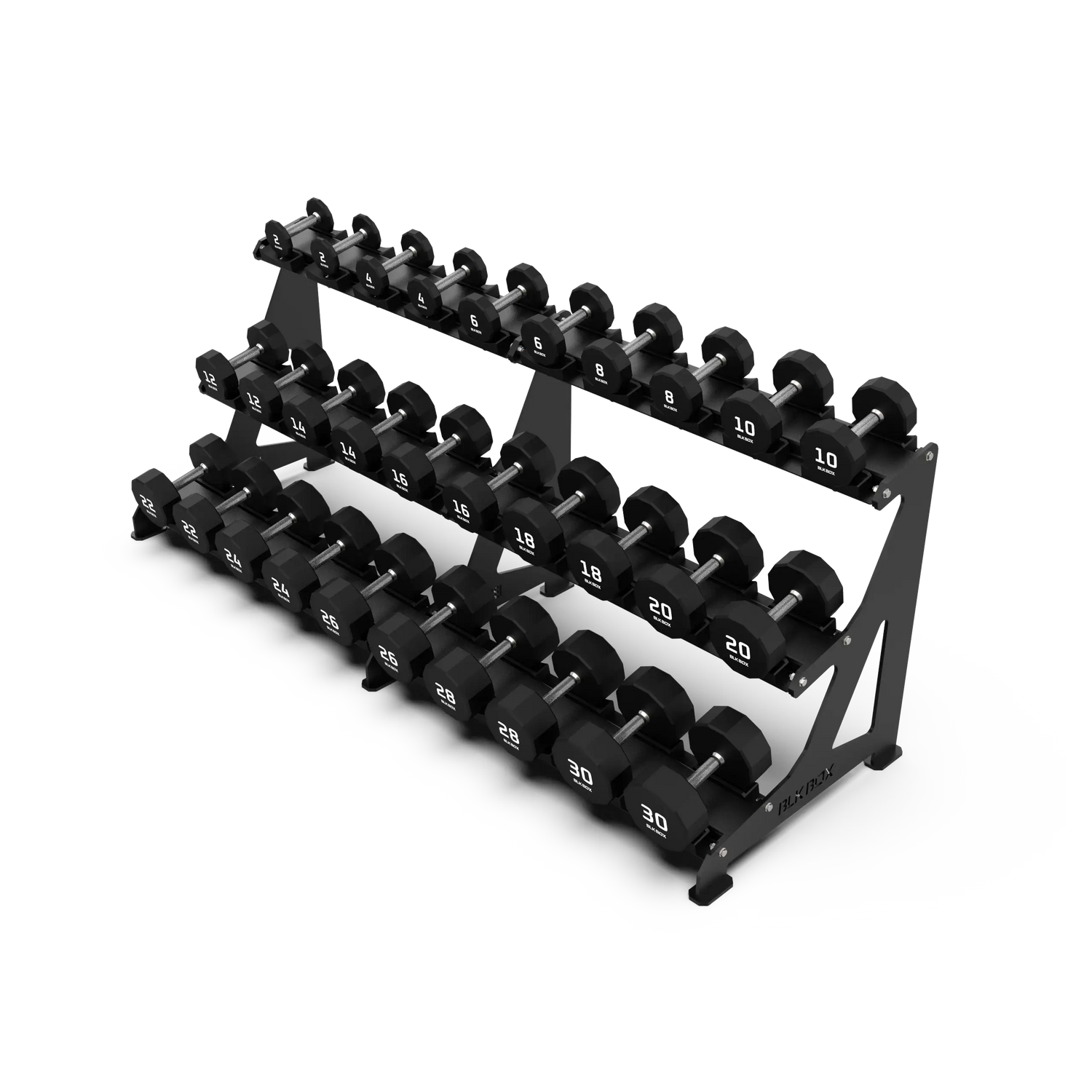 BLK BOX Premium 3 Tier Dumbbell Rack high angle