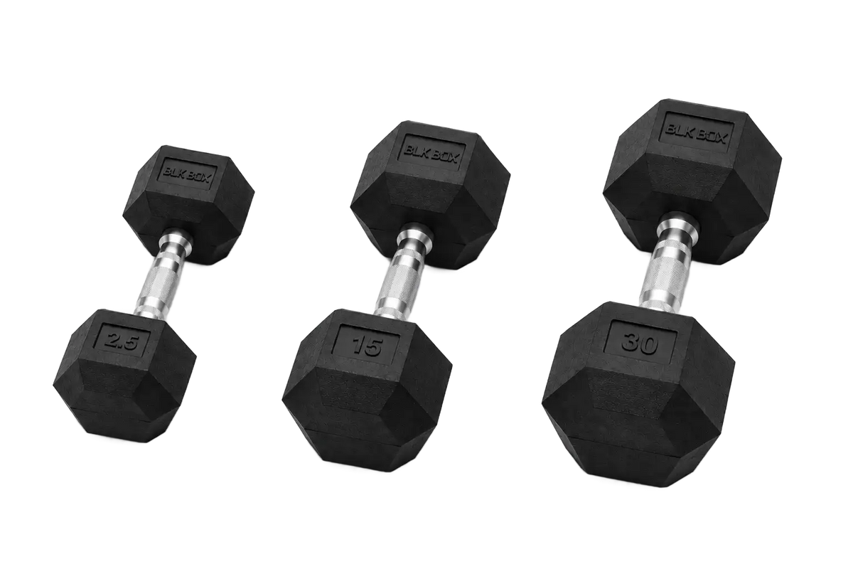 BLK BOX Rubber Hex Dumbbell Set: 2.5kg - 30kg