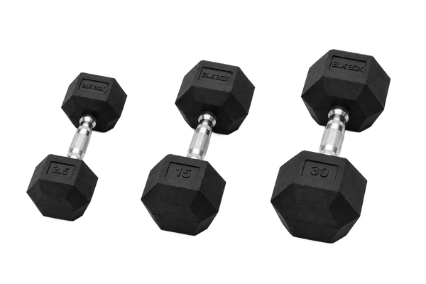 BLK BOX Rubber Hex Dumbbell Set: 2.5kg - 30kg