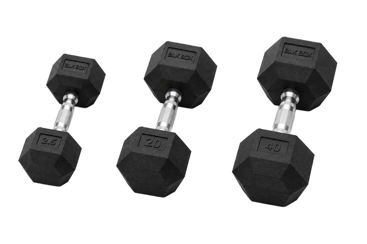 BLK BOX Rubber Hex Dumbbell Set: 2.5kg - 40kg
