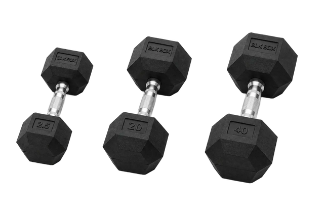 BLK BOX Rubber Hex Dumbbell Set: 2.5kg - 40kg