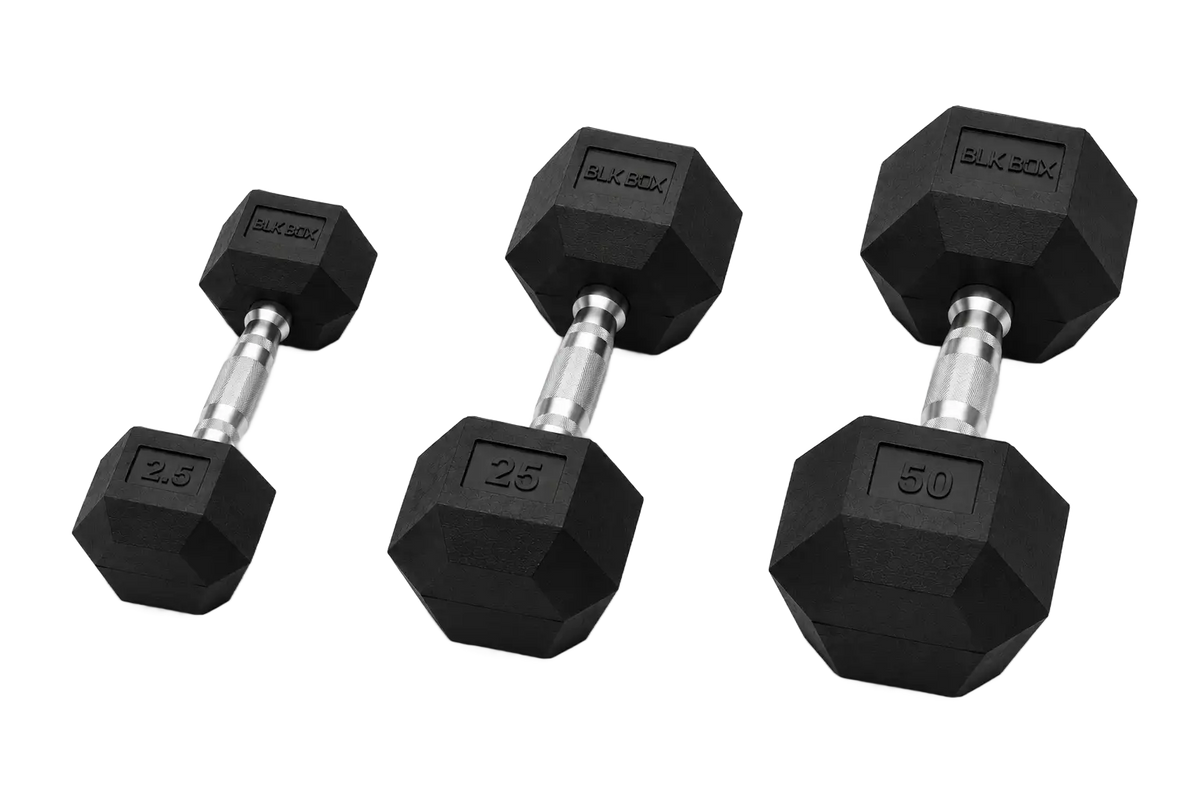 BLK BOX Rubber Hex Dumbbell Set:  2.5kg - 50kg