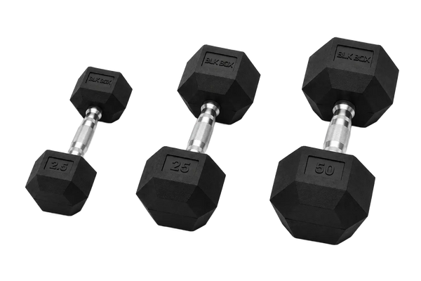 BLK BOX Rubber Hex Dumbbell Set:  2.5kg - 50kg