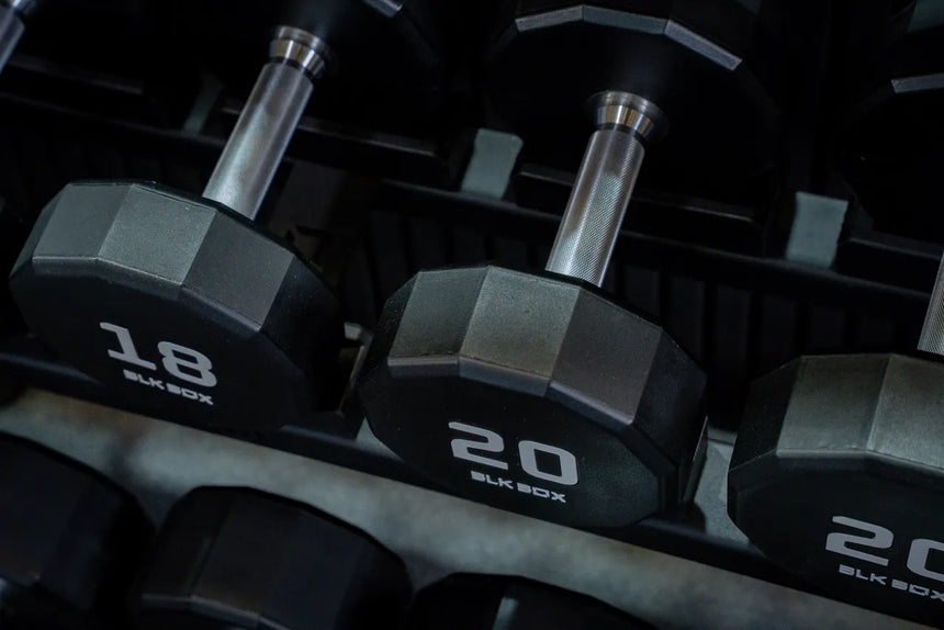 BLK BOX 12 Sided Urethane Dumbbell – weight markings