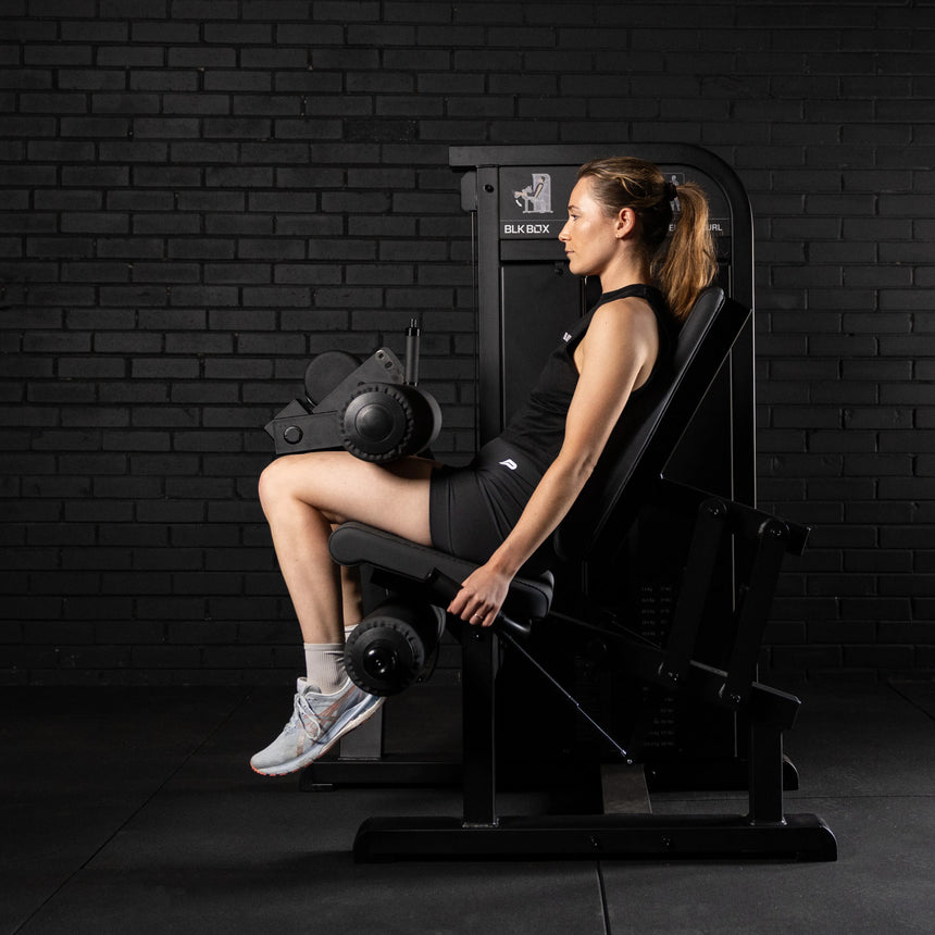 BLK BOX Pin Loaded Seated Leg Curl side user