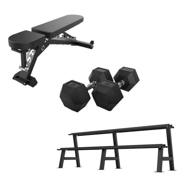Adjustable Bench & Hex Dumbbell Set | BLK BOX