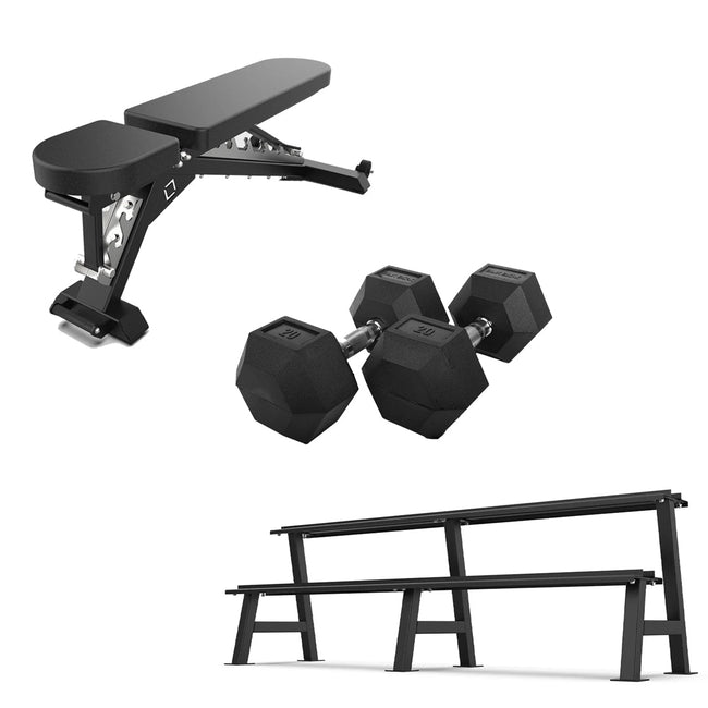 Adjustable Bench & Hex Dumbbell Set - BLK BOX