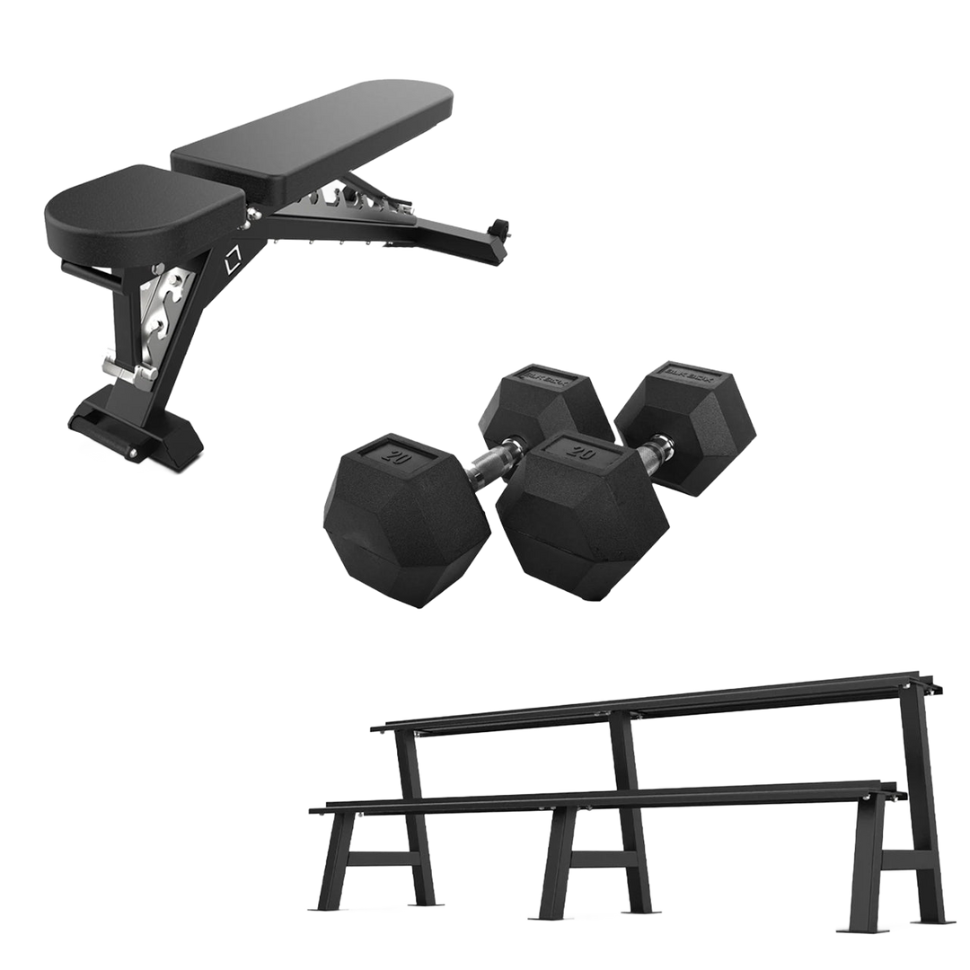 Adjustable Bench & Hex Dumbbell Set - BLK BOX