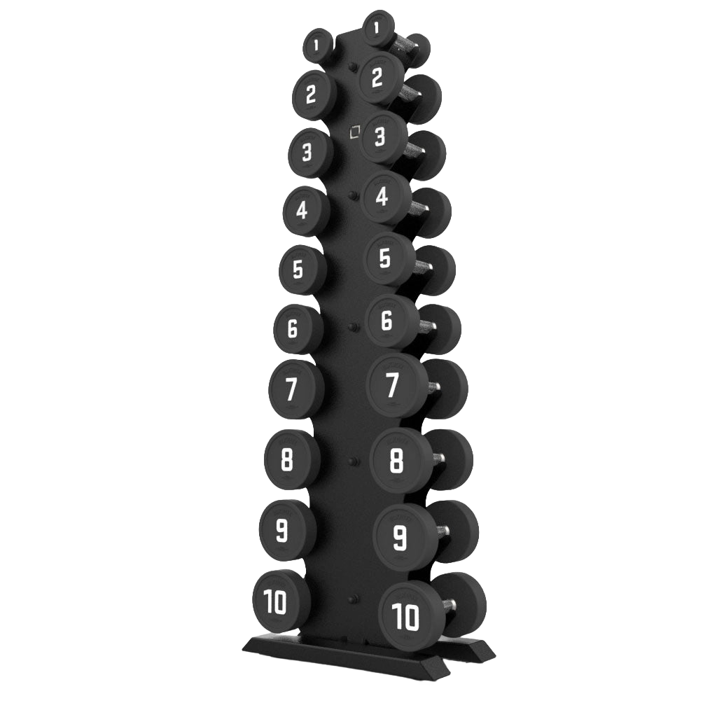 Vertical Dumbbell Rack with Premium Round Urethane Dumbbell Set - BLK BOX