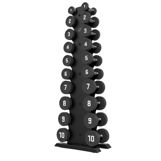 Vertical Dumbbell Rack with Premium Round Urethane Dumbbell Set - BLK BOX